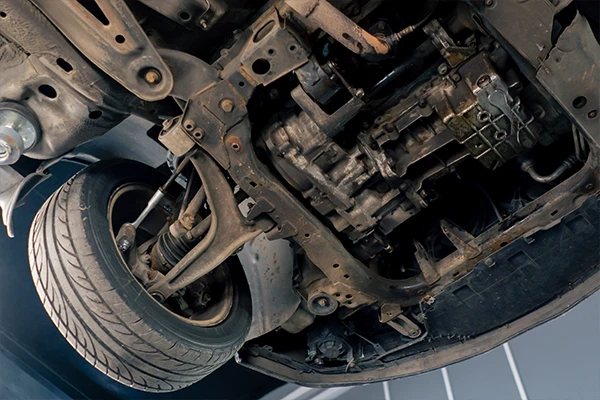 View of the underneath of the car